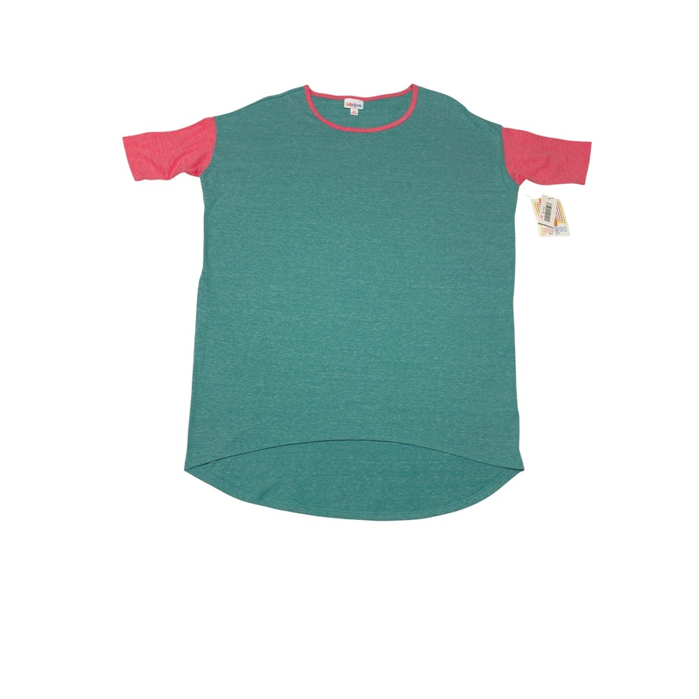 LuLaRoe Irma Tunic Top Colorblock Teal Pink Womens XS High Lo Heathered New #110